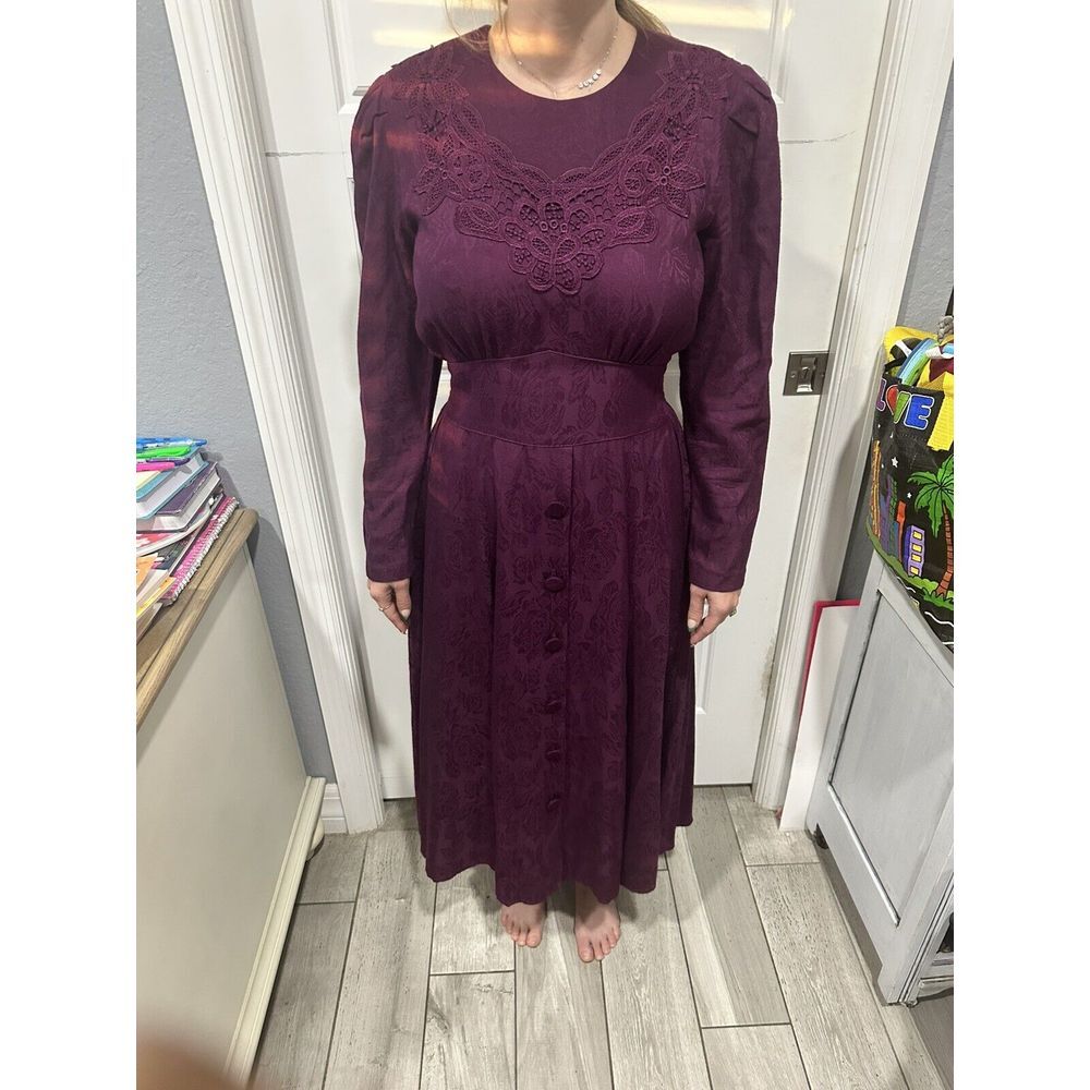 Vintage Karin Stevens‎ Purple Long Sleeve Dress Size 6 Cottage Core Prairie